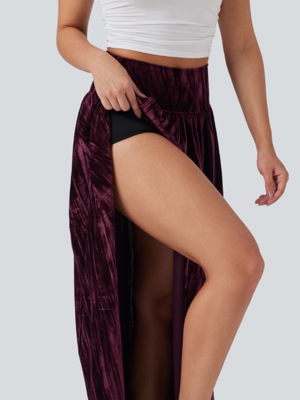 Halara High Waisted 2-in-1 Velvet Maxi Casual Skirt NwT - Picture 2 of 7